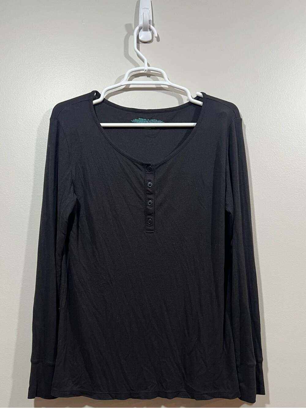 Tommy John Black Long-Sleeve Ribbed Lounge Henley Size Large